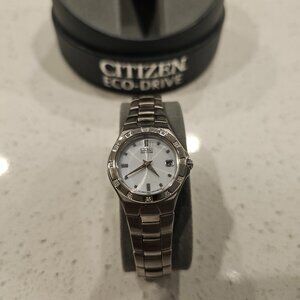 New Women Citizen Echo-Drive Corso Diamond Accented Silver Tone Watch with box